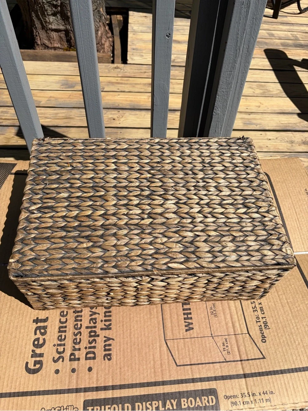 Woven Seagrass Storage Basket - attached lid Brown